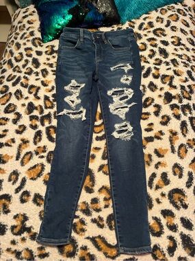 American Eagle Outfitters Dark Blue Distressed Skinny Jeans